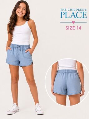 The Children’s Place Girls Size 14 Chambray Pull-On Dolphin Shorts Light Wash
